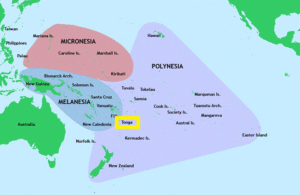 トンガの位置（ポリネシアの１つの島）
