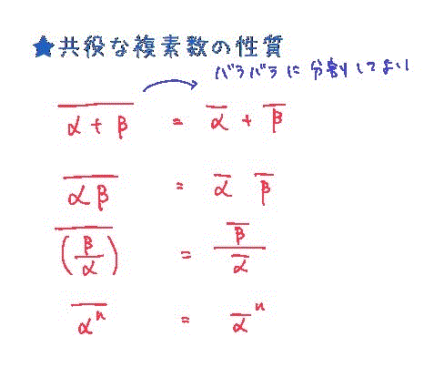 【数学C】共役な複素数の性質（バー記号は分割してよい）