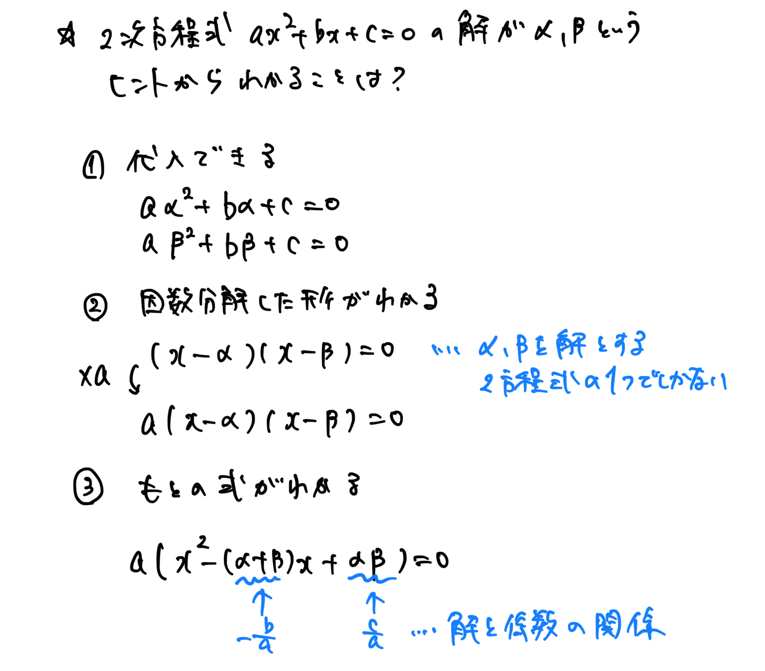 【高校数学】公式まとめ一覧（複素数と方程式）二次方程式の解がわかると？